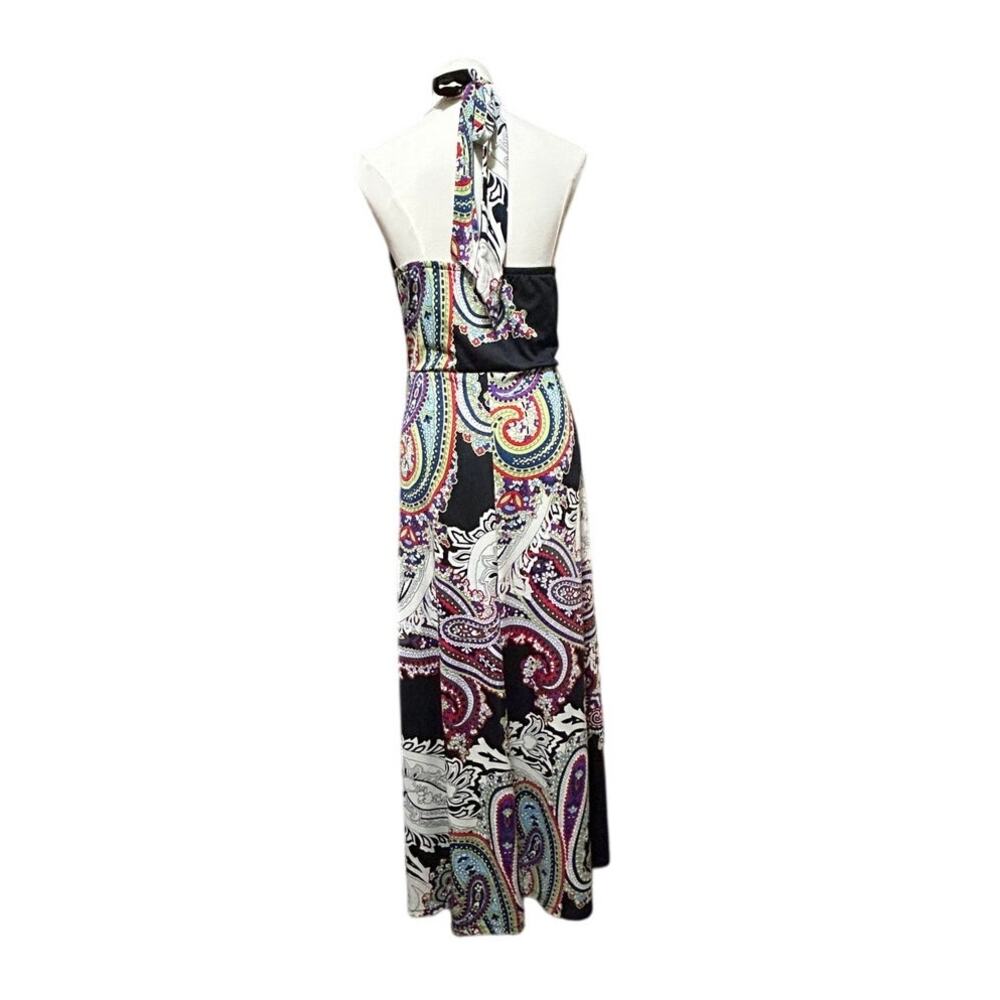 SNAP Women's XL Paisley Boho Halter Maxi Dress Multicolor Stretch Sleeveless - Picture 3 of 10
